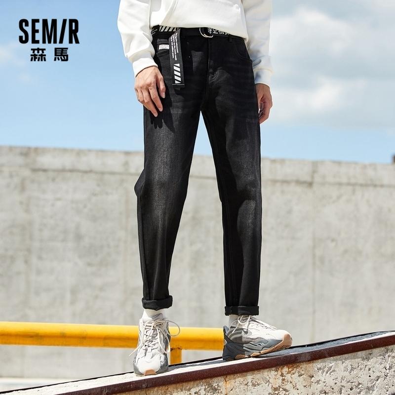 

SEMIR Jeans Men Autumn 2020 New Slim-Fit Small Feet Cat-Whisker Pants Korean Style Trendy Male Growth Pants Hong Kong Style, Denim dark blue