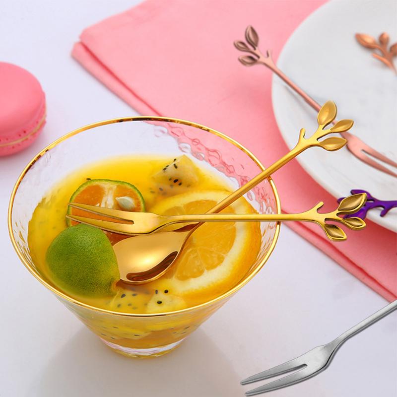 

Creative Coffee Stirring Spoon Stainless Steel Branch Leaves Handle Teaspoon Dessert Scoop Fork Kitchen Tableware Christmas Gift