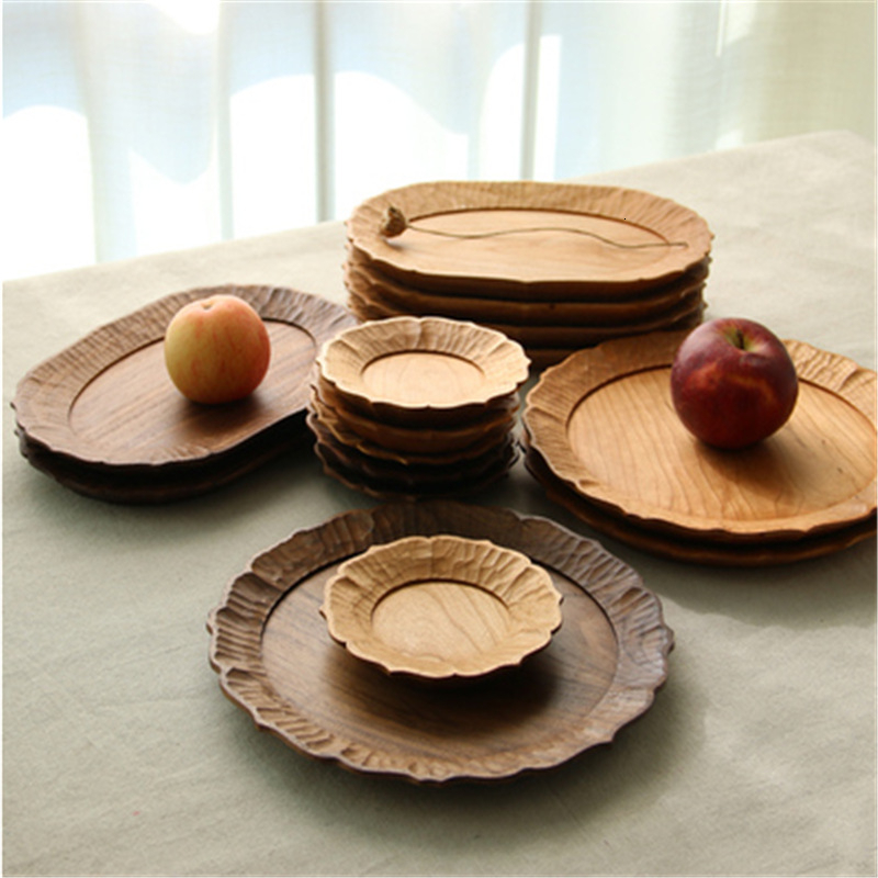 

2021 New Wooden Fruit Dishes Saucer Tea Coffee Dessert Dinner Tray Plates Storage Qytf