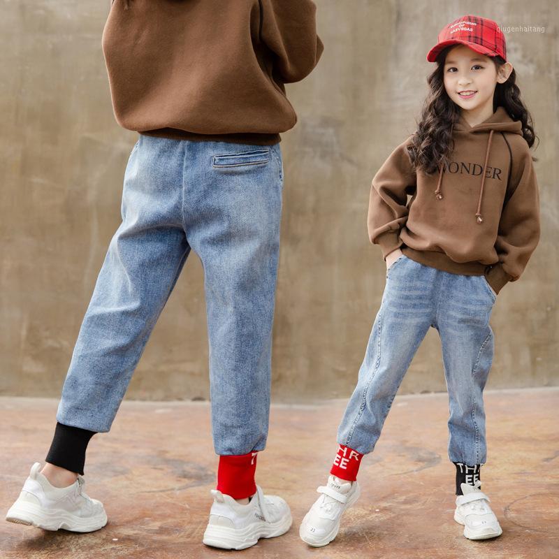 

IENENS Girl Boy Jeans Sports Pants Children Denim Trousers 3-14 Years Elastic Waist Pants Kids Baby Loose Jean1, Blue
