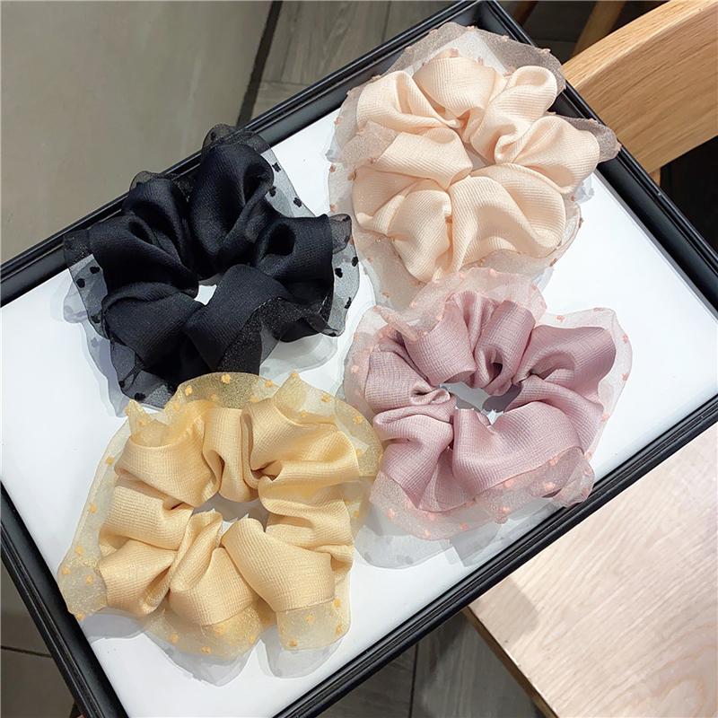 

1 Pc Women Hair Accessories Solid Chiffon Scrunchies for Girls Lace Dot Elastics Hair Bands Handmade Women Ponytail Headbands