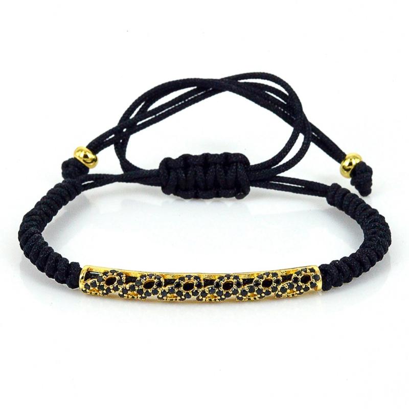 

Brand Anil Arjandas Men Bracelets Pave Setting Black CZ Beads Briading Macrame Bracelet for Men and Women, Golden;silver