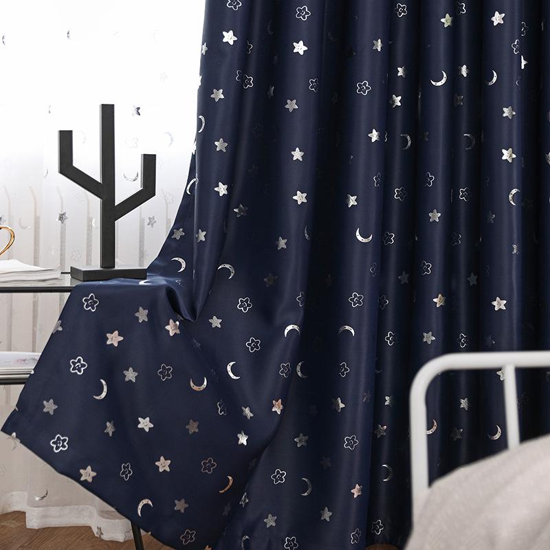 

Modern and Simple High-shading Silver Star and Month Pattern Cloth Curtain Blackout Curtain for Kids Bedroom, Beige