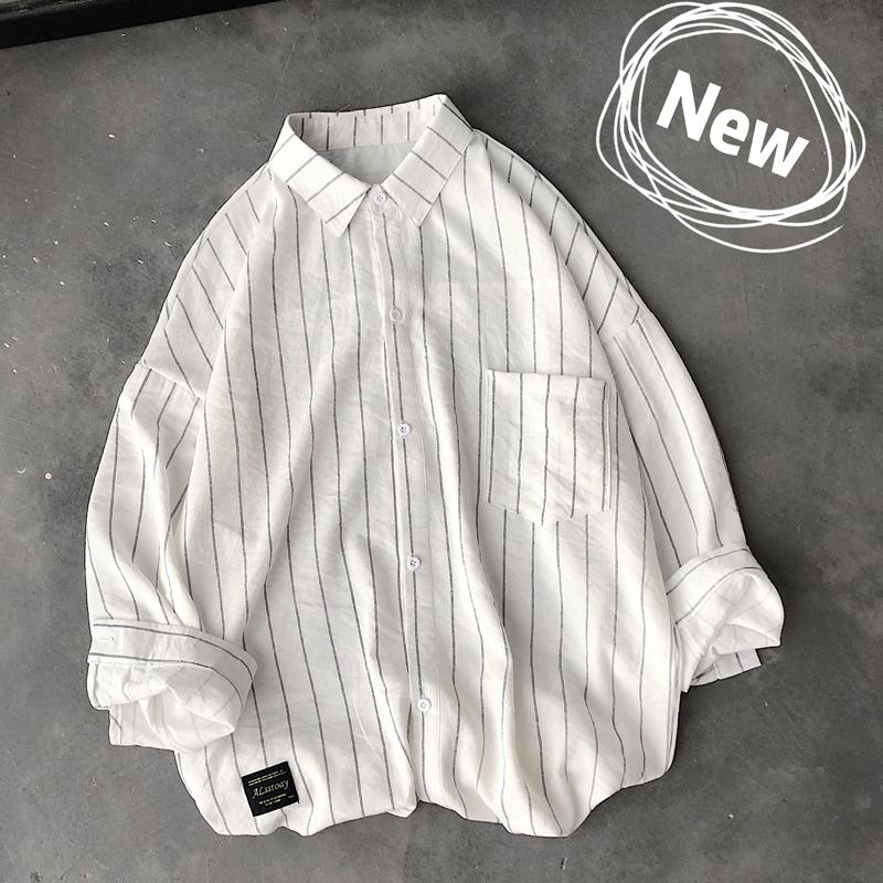 

2020 Spring And Summer New Youth Popular Simple Striped Long Sleeve Shirt Fashion Casual Loose Top Jacket Black / White -5XL