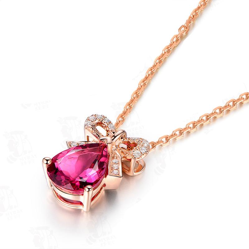 

Sweet Creative Female Bow Pendant Necklace Elegant Women Wedding Rose Gold Chain Charming Red Crystal Zircon Jewelry Girl Gifts