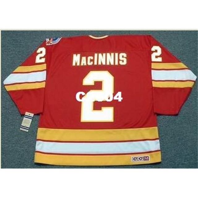 

Mens #2 AL MacINNIS Calgary Flames 1989 CCM Vintage RETRO Away Hockey Jersey or custom any name or number retro Jersey, White