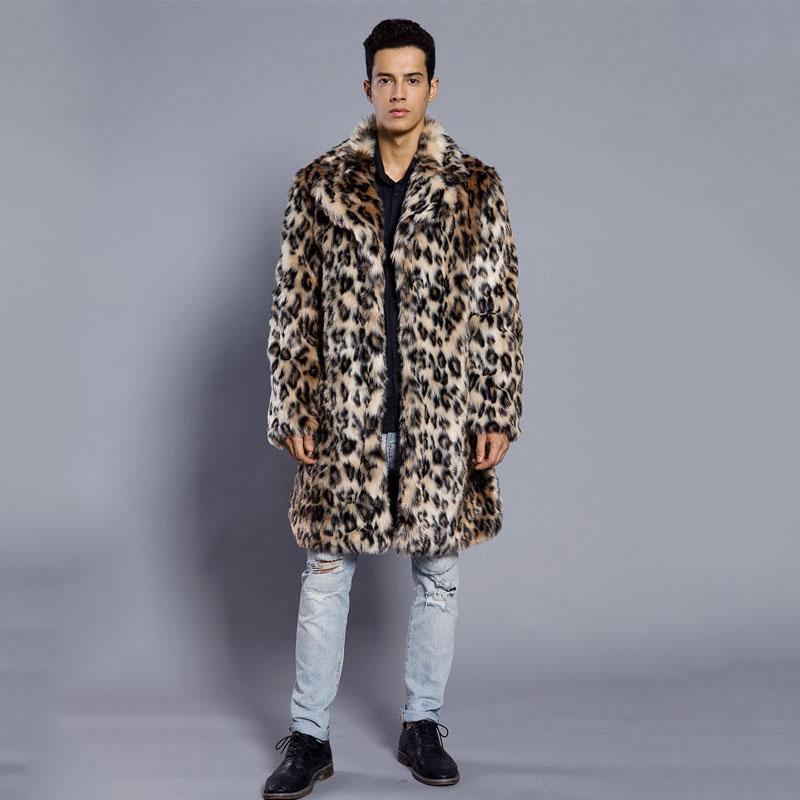 

2020 Autumn and Winter new Leopard color Imitation Fur coat Men' Suit collar jacket Men' Fashion Warm coat Size -XXL XXXL, Clear