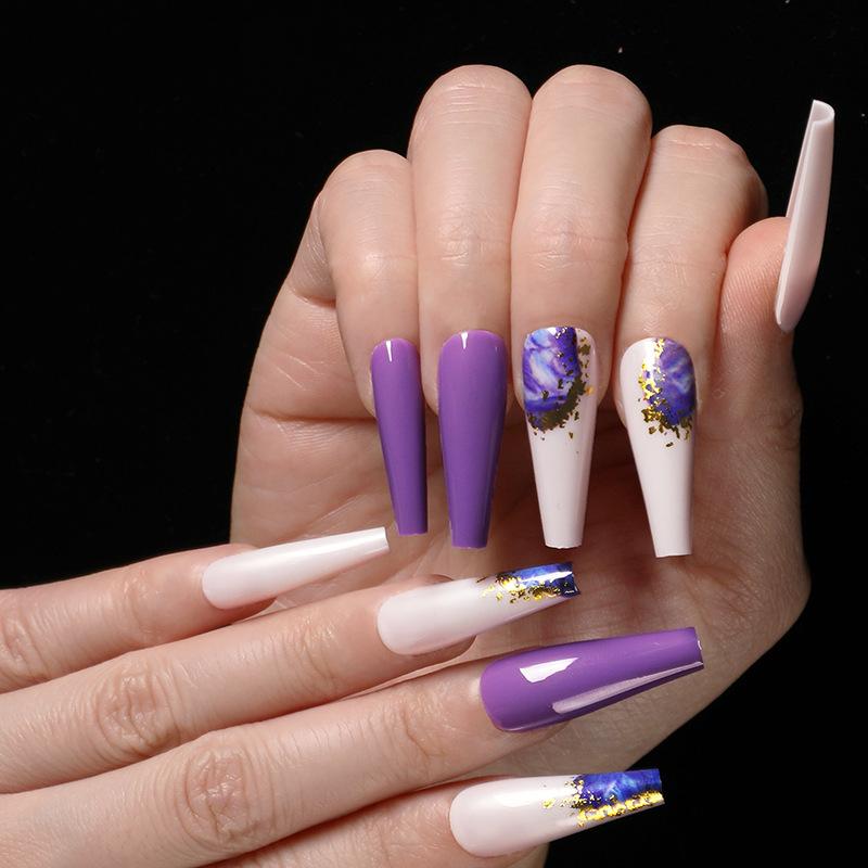 

24Pcs Purple UV Gel Polish False Nail Super Long Ballerina Artificial Fake Nail For Design Full Cover Finger Tip Manicure Tool, 2132g