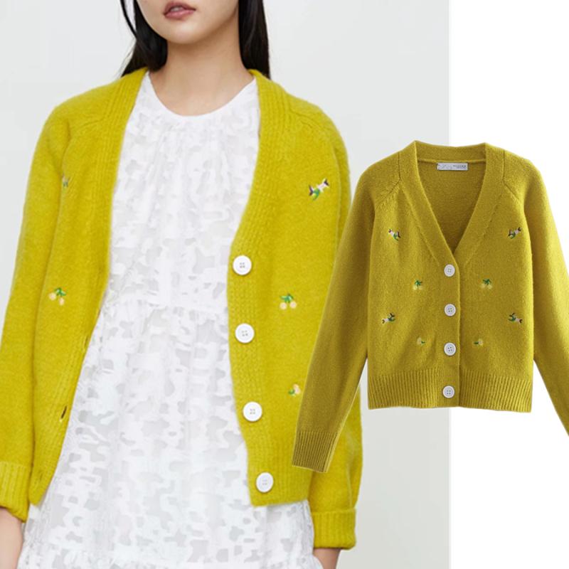 

Withered Winter Sweaters Women England Style Vintage Flower Embroideried Elegant Single Breasted Cardigans Jacket Sweaters Women, Sky blue