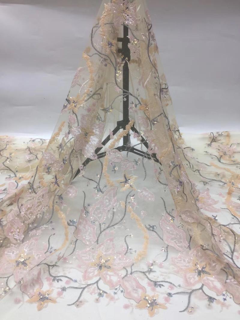 

African lace fabric 2020 embroidery mesh gauze French tulle lace high quality sequined fabric Nigerian party dress XX3719