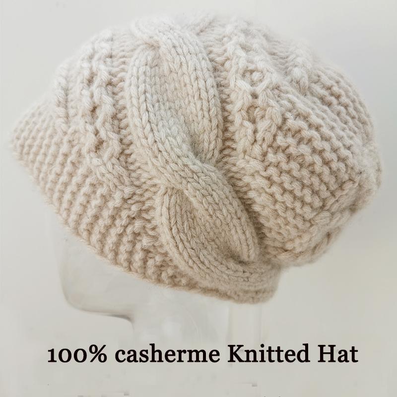 

Hand-knitted 100 % cashmere hat women 2020 new Warm Comfortable Twisted Warm Hat Autumn Winter