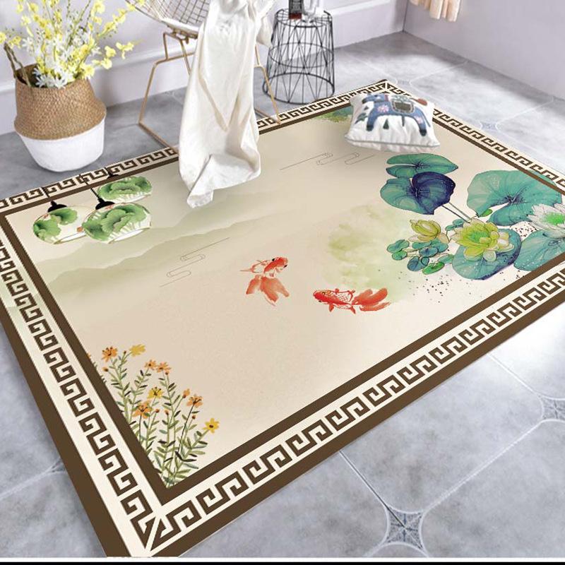 

High Quality Chinese Florals Birds Carpet Classical Lotus Dragonfly Pattern Rugs Bedroom Hotel Decoration Non-slip Green Mat, Veemi 02