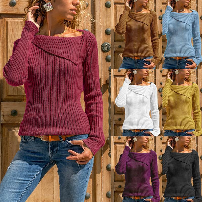 

New Autumn and Winter Long-sleeved Knit Shirt Top Bottom White Yellow Purple Sweater Women' Clothing1, Brown