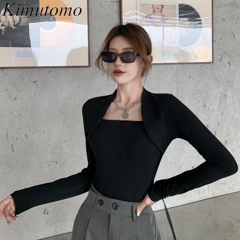 

Kimutomo Women T-shirts Autumn Winter Slim Fit Black Long Sleeve Shirts Female Square Collar Solid Tops Elegant Fashion, Green