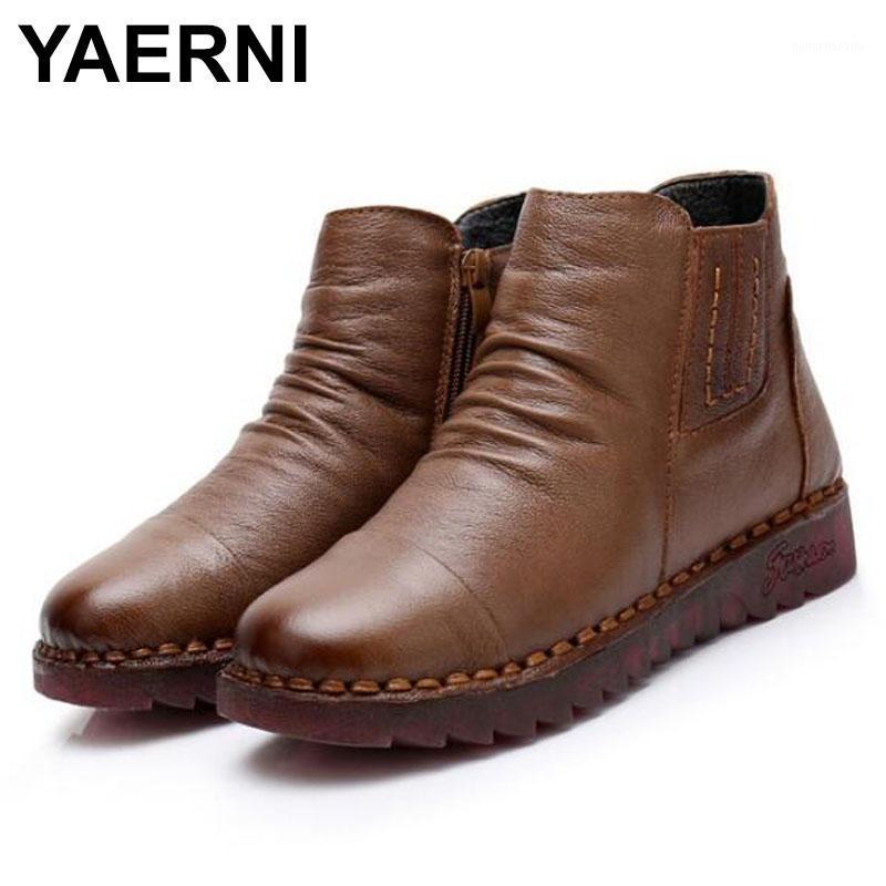 

YAERNI 2020 Fashion Winter Women Shoes Woman Genuine Leather Flat Ankle Boots Women Waterproof Wedge Warm Boots1, Black
