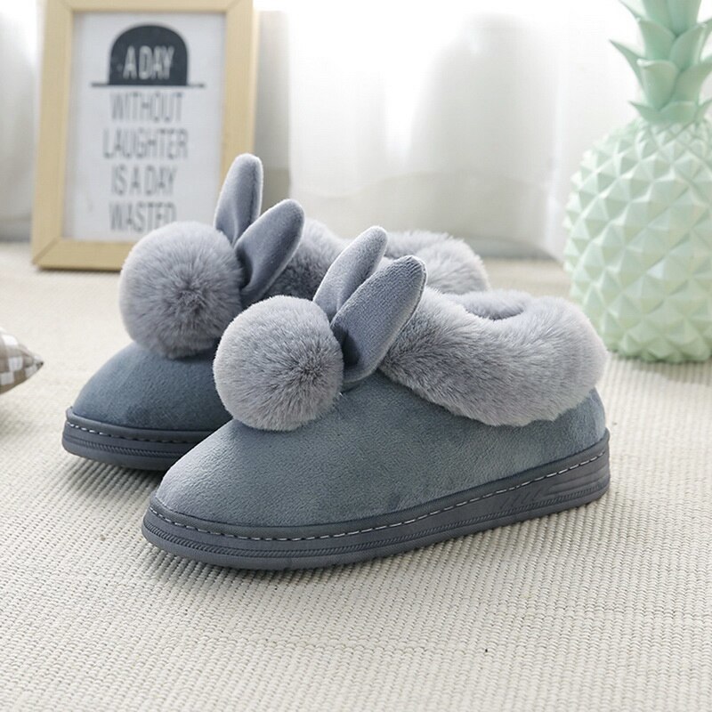 

2021 The New Women's Home Winter Ladies Beautiful Fur Female Rabbit Slippers Comfort Soft Inner Woman 15rc, Gray style 1