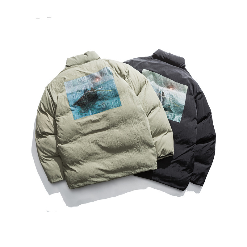

2021 Kong Youth Style Print Cotton Wool Winter New Fashion Quilted Jacket Z10M, Black