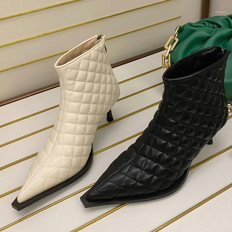 

New Spring Autumn Fashion Ankle Boots For Women Pointed Toe Embroidery Zippers Shoes Ladies High Heels Party Boots Pumps Shoes1, Beige