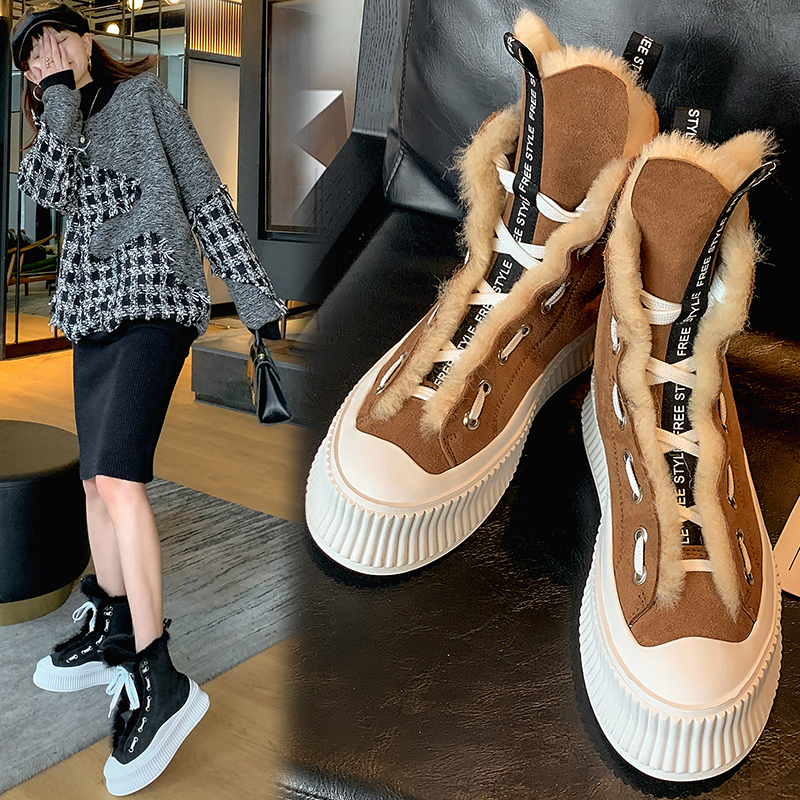 

Russian winter women's ankle leather with top skin + wool lining Hot vintage snow boots ribbon ZSHC, Yellow-fur