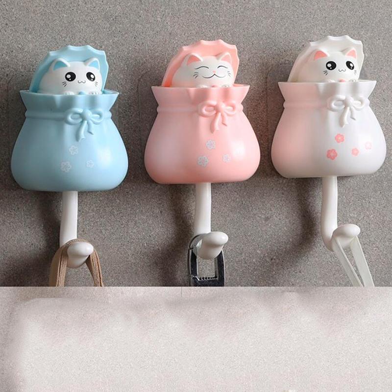 

Abs Hook Stickers Brushed Door Convenient Antirust Bathroom Kitchen Cute Cat Hook Storage Durable Key Holder Hot New