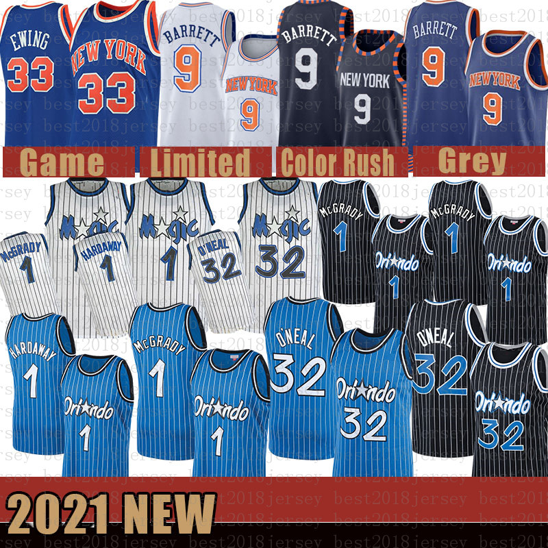 

2021 New Basketball Jersey Orlando Magic Mens New York Knicks 32 O'Neal RJ 9 Barrett Patrick 33 Ewing Penny 1 Hardaway Purp;e, Black;red