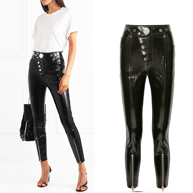 

The most brilliant fashion brand patent plutonium leather pants 2020 female autumn hip quality package thin pencil j2863 dropship, Longer black length