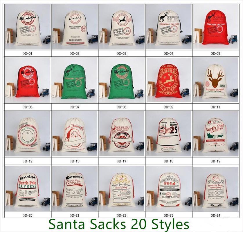 

20pcs 32 Styles Canvas Santa Sack Christmas Gift Bags for Wholesale Large Santa Sack Drawstring Gift Bag Fast Shipping1