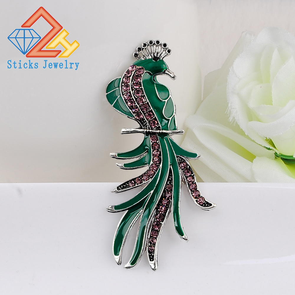 

Retro Green Large Peacoke Crystal Brooches Vintage Jewelry Wedding Brooch Bouquet Corsages Antique Gold Hijab Pin