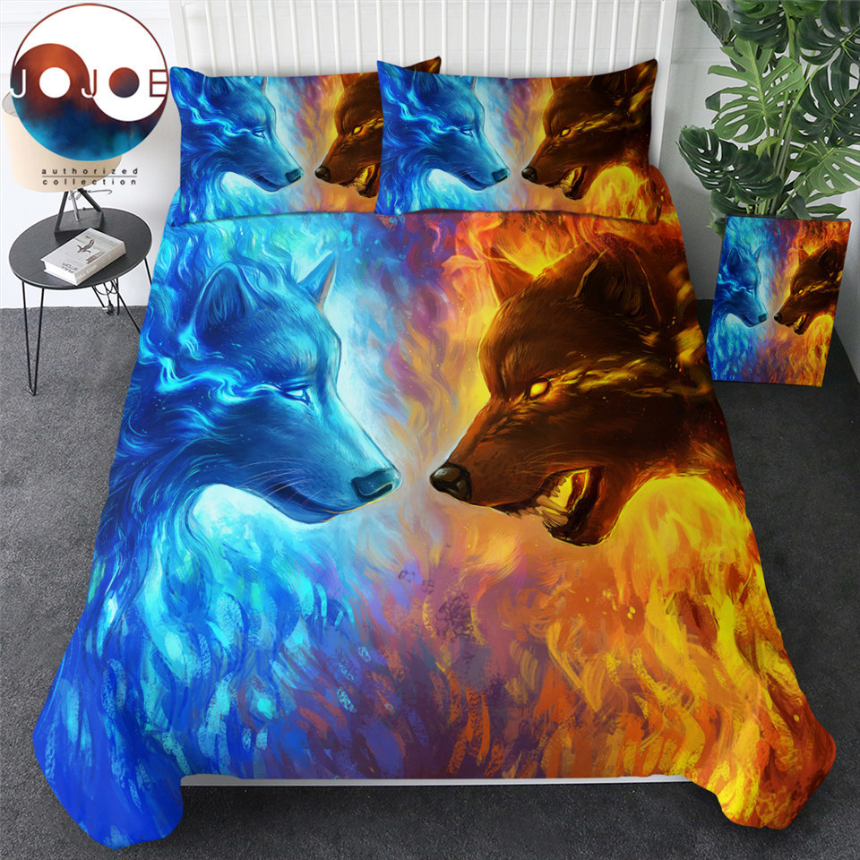 

JoJoesArt Bedding Set Queen 3D Quilt Cover Set With Pillowcases Ice Fire Wolf Bed Set 3-Piece Luxury Duvet Cover Home Textile 201127
