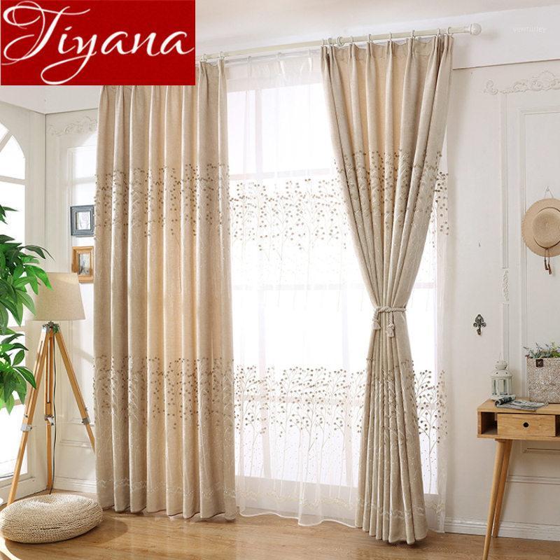 

American Country Romantic Blue Embossed Tree Curtains Living Room Beige Blackout Bedroom Window Sheer Tulle Shade X619#301, Beige tulle