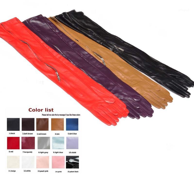

Five Fingers Gloves Custom Made 30cm To 80cm Long Top Sheep Leather Mid Invisible Zipper Multi Colors1