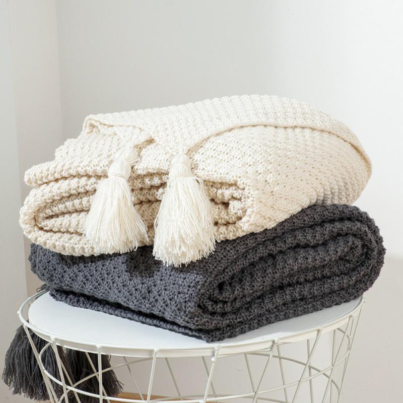 

Nordic Sofa Throw Blanket For Beds Hand-knitted Knitted Wool Blanket Leisure Blankets Chunky Knit Photo Props Tassel