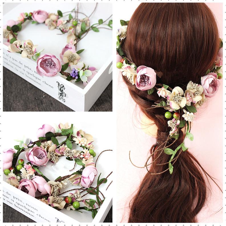 

1pc Popular Bride Long Flower Girl Hair Hoop Wreath Floral For Wedding Photography Female Sea Beach Headdress Flower Ornaments, Same as picture