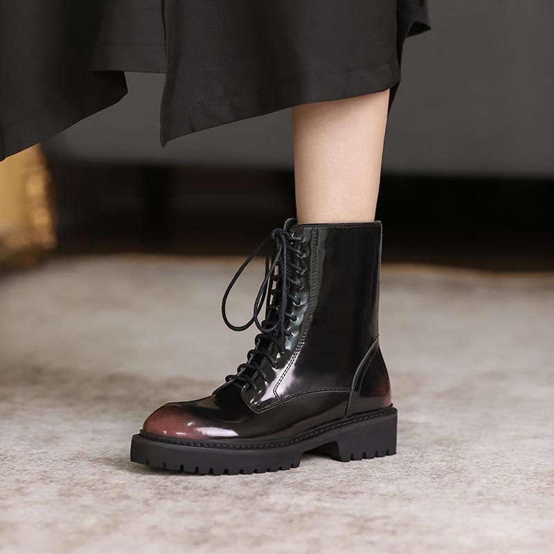 

Osunlina Boots Round Toe Square Heels High Quality Women's Autumn Boots Handmade Lace-up Zipper Shoes For Woman A141, Black