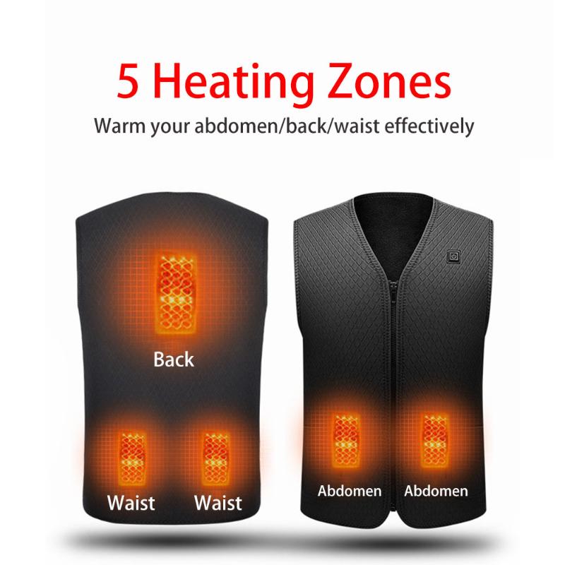 

Winter Warm Electric Heated Vest Temperature Adjustable USB Heating Vest Clothes Waistcoat Women Men Outdoor Hiking Fishing, Black