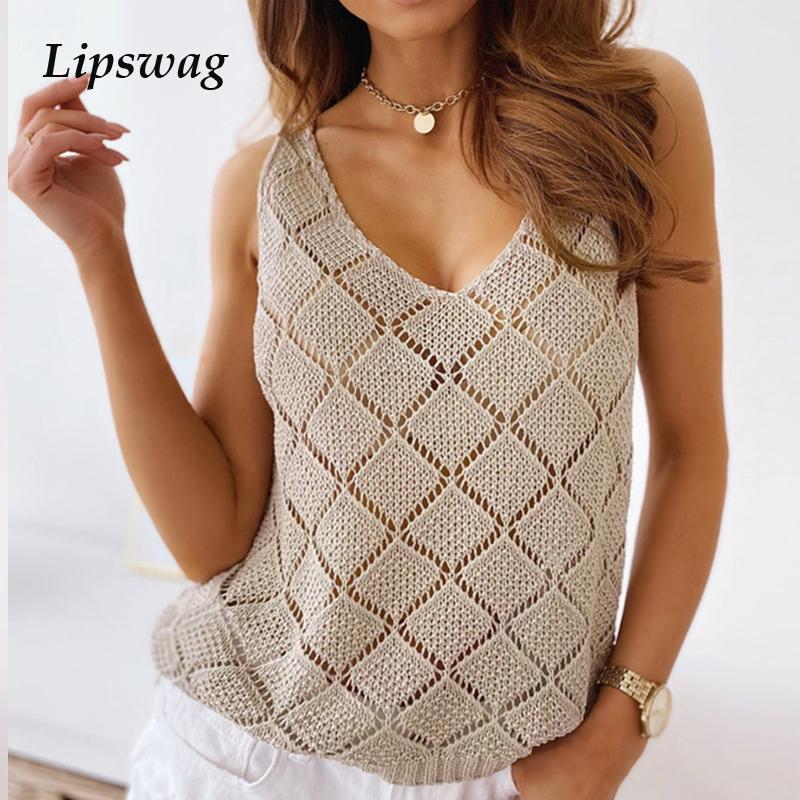 

Casual Multi-Color Striped Knitting Shirt Women 2021 Sexy V Neck Blouse Shirts Feminina Summer Sleeveless Tops Blusa Tanks XXL, Gray apricot