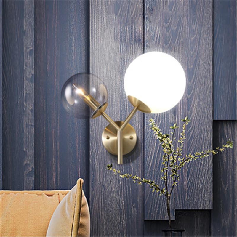 

Ins Style Living Room Wall Lamp Creative Personality Two Heads Glass Balls LED Lamp Simple Bedroom Restaurant Bedside Lamps