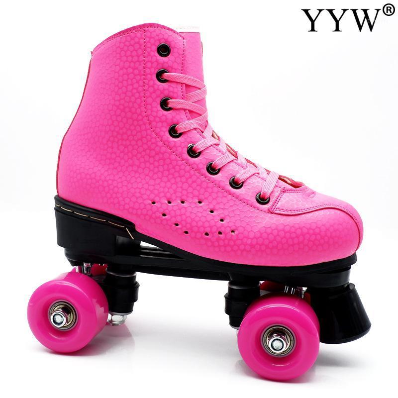 

Rose Pink Roller Skates Women Men Adult Two Line Skate Shoes Patines With White Pu 4 Wheels Leather Double Line Skates Patins1, White no light