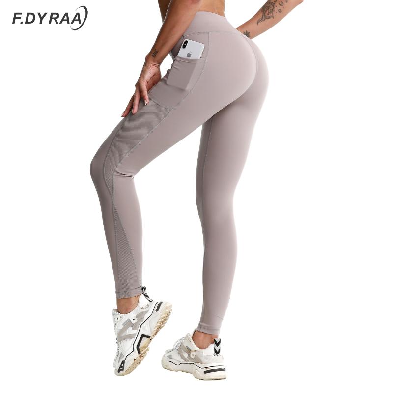 

Pocket Solid Sport Yoga Pants High Waist Mesh Sport Leggings Fitness Women Yoga Leggings Training Running Pants Sportswear Women, Coffee