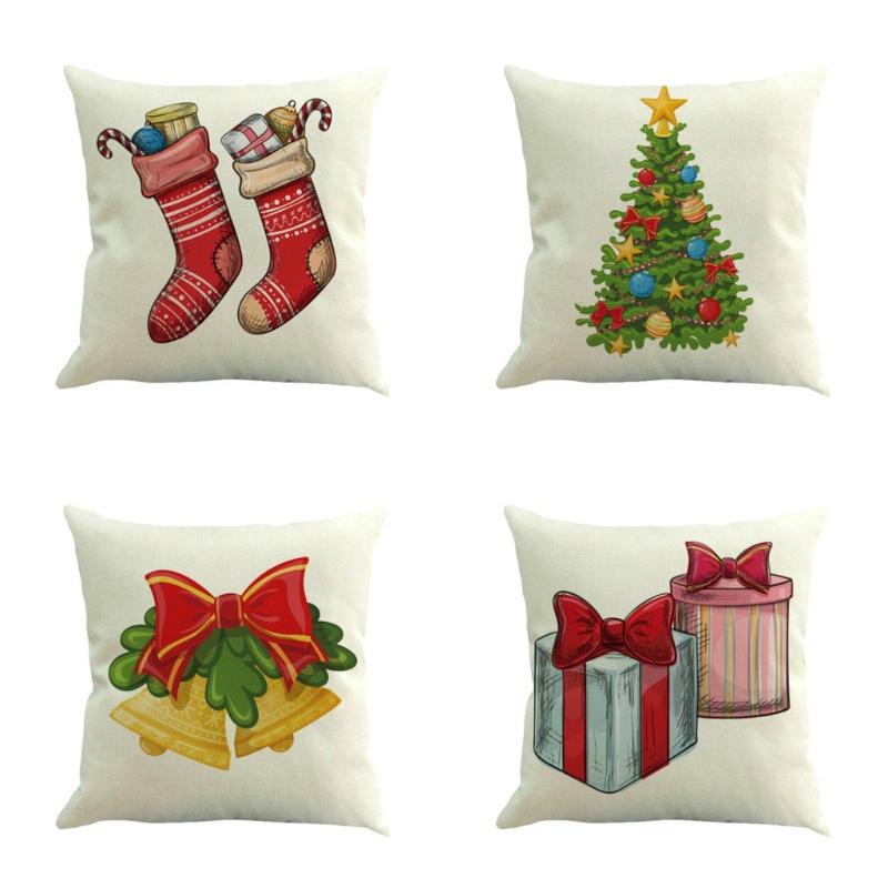 

Santa Claus Elk Cushion Cover Pillowcase Cover Sofa Christmas Pillowcase Pillow Decorative Cotton Linen 45x45cm