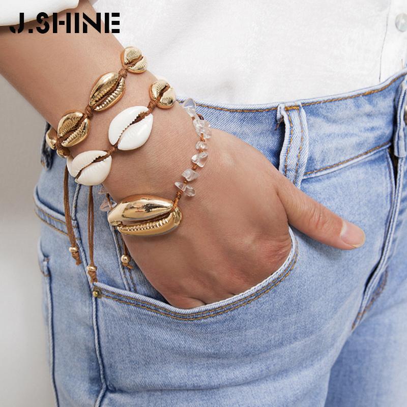 

JShine Fashion Natural Stone Cowrie Shell Bracelets for Women Bohemian Hawaii Seashell Beach Adjustable Charm Bracelets Gift