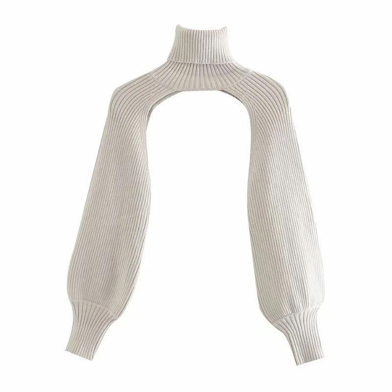 

2020 Autumn New Women Knitted Arm Warmers Turtleneck Long Sleeves Sweater Femme Vetement Ropa Mujer, Khaki