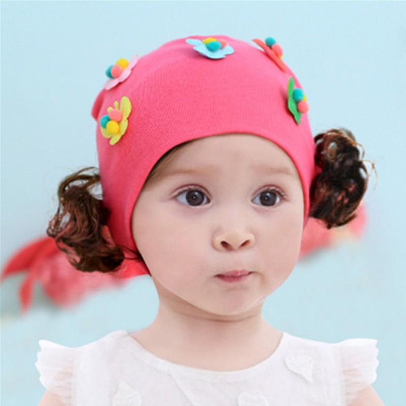 

Hot Sale Spring Cute Baby Girl Earflap Hat Kids Children Casual Floral Design Korean Style Caps with Fake Braid, Pink
