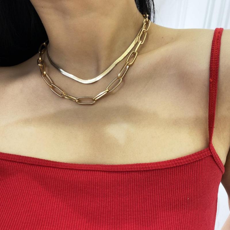 

Multilayer Necklace Lock Punk Gold Thick Chain Necklace 90s Link Padlock Choker For Women Girl Jewelry Chunky Chain