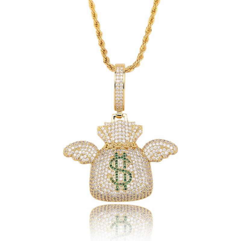 

Lucky Sonny Money Bag Pendant Necklace Gold Siver Color Male Collar Bijoux US UK Rapper Iced Party Jewelry Free Shipping