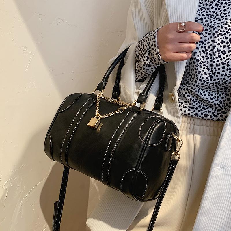 

Female Elegant Tote Boston bag 2021 New High-quality PU Leather Women's Designer Handbag High capacity Shoulder Messenger Bag, Coffee