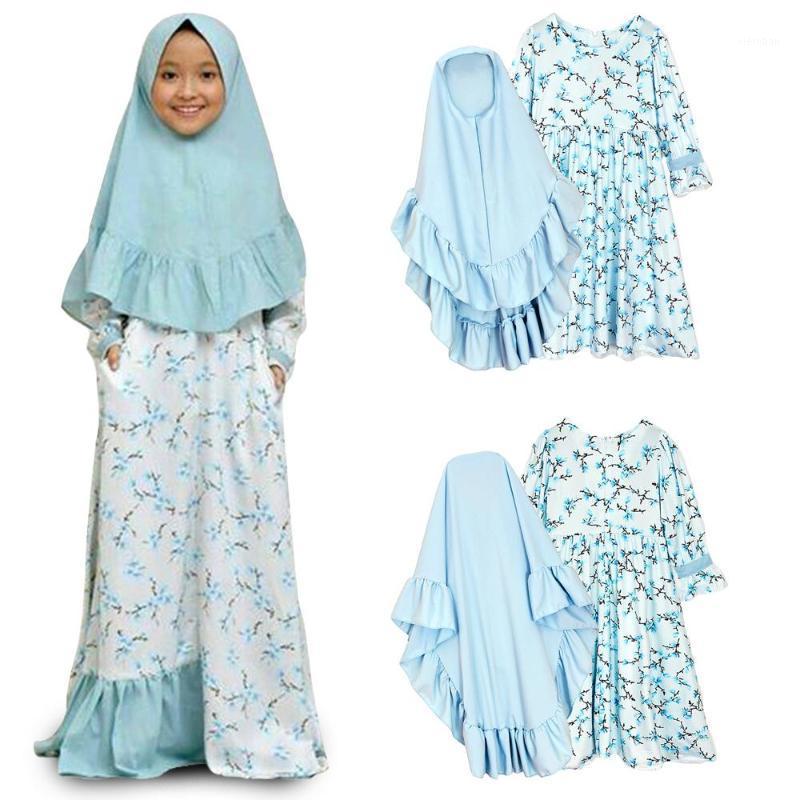 

Ethnic Clothing Muslim Girls Burqa Abaya Dress Kids 2 Pieces Set Jilbab Niqab Khimar Hijab Islamic Prayer Kaftan Dubai Arab Party Robe Ramad