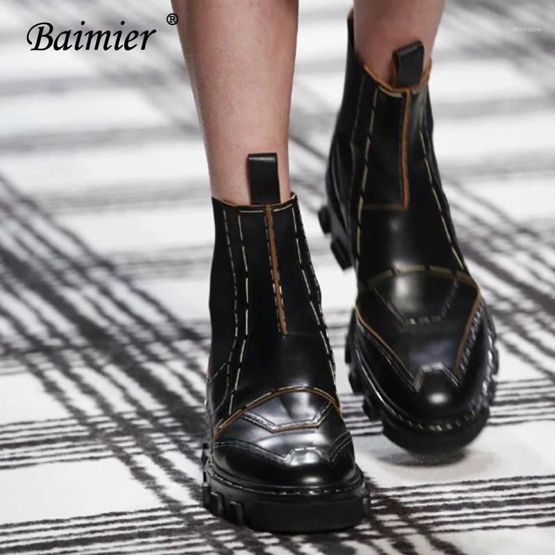 

Baimier Genuine Leather Women Boots Round Toe Ankle Boots For Women Warm Plush Winter Fashion High Heel Shoes Woman1, Black