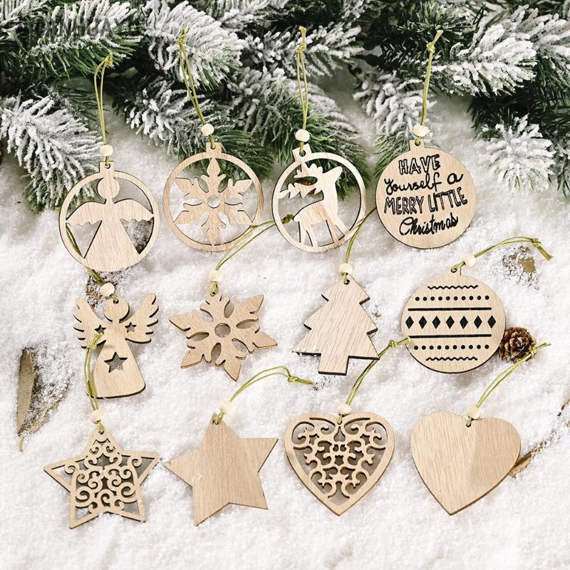 

Christmas Decorations 12 PCS Tree Pendant Year Wooden Snowflake Party Ornaments DIY Elk Home Accessories