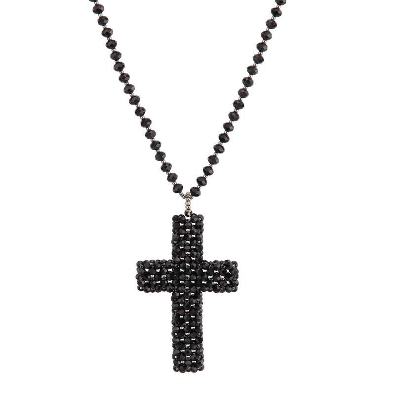 

Beadsland handmade knit glass classic trendy cross pendant necklace fashionable Y-shape jewellery for women